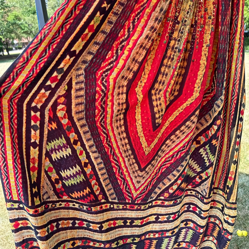 Soft Surroundings Red, Black & Gold Patterned Maxi Dress - Picture 4 of 8